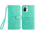 For Xiaomi Mi 11 Lite Rhombic Texture Leather Phone Case with Lanyard(Green)