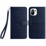 For Xiaomi Mi 11 Lite Rhombic Texture Leather Phone Case with Lanyard(Blue)