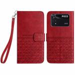 For Xiaomi Poco M4 Pro Rhombic Texture Leather Phone Case with Lanyard(Red)
