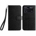 For Xiaomi Poco M4 Pro Rhombic Texture Leather Phone Case with Lanyard(Black)
