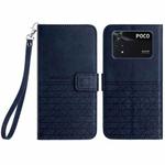 For Xiaomi Poco M4 Pro Rhombic Texture Leather Phone Case with Lanyard(Blue)