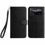For Xiaomi Poco X4 Pro 5G Rhombic Texture Leather Phone Case with Lanyard(Black)