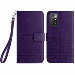 For Xiaomi Redmi 10 Rhombic Texture Leather Phone Case with Lanyard(Purple)