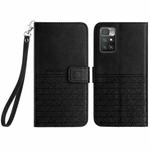 For Xiaomi Redmi 10 Rhombic Texture Leather Phone Case with Lanyard(Black)