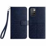 For Xiaomi Redmi 10 Rhombic Texture Leather Phone Case with Lanyard(Blue)