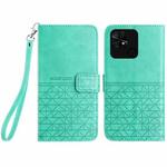 For Xiaomi Redmi 10C Rhombic Texture Leather Phone Case with Lanyard(Green)