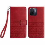 For Xiaomi Redmi 12C Rhombic Texture Leather Phone Case with Lanyard(Red)
