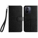 For Xiaomi Redmi 12C Rhombic Texture Leather Phone Case with Lanyard(Black)