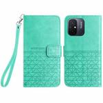 For Xiaomi Redmi 12C Rhombic Texture Leather Phone Case with Lanyard(Green)