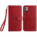 For Xiaomi Redmi Note 10 5G Rhombic Texture Leather Phone Case with Lanyard(Red)