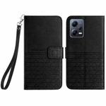 For Xiaomi Redmi Note 12 5G Global Rhombic Texture Leather Phone Case with Lanyard(Black)