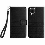 For Samsung Galaxy A12 5G Rhombic Texture Leather Phone Case with Lanyard(Black)