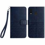 For Samsung Galaxy A20 / A30 Rhombic Texture Leather Phone Case with Lanyard(Blue)
