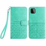 For Samsung Galaxy A22 5G Rhombic Texture Leather Phone Case with Lanyard(Green)