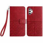 For Samsung Galaxy A32 4G Rhombic Texture Leather Phone Case with Lanyard(Red)