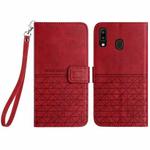For Samsung Galaxy A40 Rhombic Texture Leather Phone Case with Lanyard(Red)