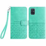 For Samsung Galaxy A51 4G Rhombic Texture Leather Phone Case with Lanyard(Green)