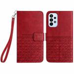 For Samsung Galaxy A52 5G Rhombic Texture Leather Phone Case with Lanyard(Red)