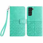 For Samsung Galaxy S21 5G Rhombic Texture Leather Phone Case with Lanyard(Green)