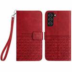 For Samsung Galaxy S22 5G Rhombic Texture Leather Phone Case with Lanyard(Red)