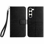 For Samsung Galaxy S23 5G Rhombic Texture Leather Phone Case with Lanyard(Black)