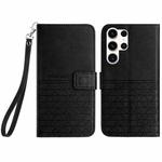 For Samsung Galaxy S23 Ultra 5G Rhombic Texture Leather Phone Case with Lanyard(Black)