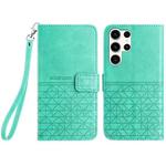 For Samsung Galaxy S23 Ultra 5G Rhombic Texture Leather Phone Case with Lanyard(Green)