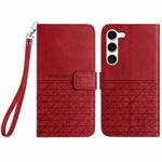 For Samsung Galaxy S23+ 5G Rhombic Texture Leather Phone Case with Lanyard(Red)