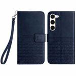 For Samsung Galaxy S23+ 5G Rhombic Texture Leather Phone Case with Lanyard(Blue)