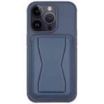 For iPhone 14 Pro Leather Card Holder TPU Phone Case(Navy Blue)