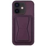 For iPhone 12 Leather Card Holder TPU Phone Case(Dark Purple)