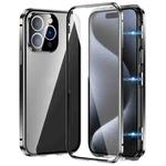 For iPhone 15 Pro Max Magnetic Double-buckle HD Tempered Glass Phone Case(Black)