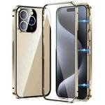 For iPhone 15 Pro Max Magnetic Double-buckle HD Tempered Glass Phone Case(Gold)