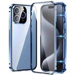 For iPhone 15 Pro Max Magnetic Double-buckle HD Tempered Glass Phone Case(Blue)