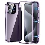 For iPhone 15 Pro Max Magnetic Double-buckle HD Tempered Glass Phone Case(Purple)