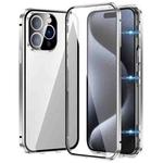 For iPhone 15 Pro Magnetic Double-buckle HD Tempered Glass Phone Case(Silver)