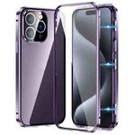 For iPhone 15 Pro Magnetic Double-buckle HD Tempered Glass Phone Case(Purple)