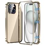 For iPhone 15 Plus Magnetic Double-buckle HD Tempered Glass Phone Case(Gold)