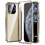 For iPhone 11 Pro Magnetic Double-buckle HD Tempered Glass Phone Case(Gold)