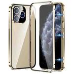 For iPhone 11 Pro Max Magnetic Double-buckle HD Tempered Glass Phone Case(Gold)