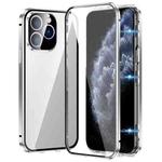 For iPhone 11 Pro Max Magnetic Double-buckle HD Tempered Glass Phone Case(Silver)
