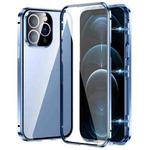 For iPhone 12 Pro Magnetic Double-buckle HD Tempered Glass Phone Case(Blue)