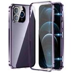 For iPhone 12 Pro Magnetic Double-buckle HD Tempered Glass Phone Case(Purple)