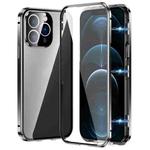 For iPhone 12 Pro Max Magnetic Double-buckle HD Tempered Glass Phone Case(Black)