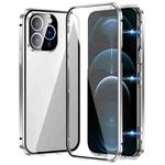 For iPhone 12 Pro Max Magnetic Double-buckle HD Tempered Glass Phone Case(Silver)