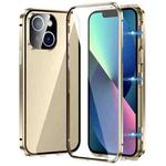 For iPhone 13 Magnetic Double-buckle HD Tempered Glass Phone Case(Gold)