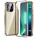 For iPhone 13 Pro Max Magnetic Double-buckle HD Tempered Glass Phone Case(Gold)