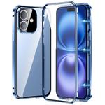 For iPhone 16 Magnetic Double-buckle HD Tempered Glass Phone Case(Blue)