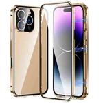 For iPhone 16 Pro Magnetic Double-buckle HD Tempered Glass Phone Case(Gold)