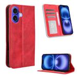 For iPhone 16 Plus Magnetic Buckle Retro Texture Leather Phone Case(Red)